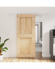 Porte coulissante et kit de quincaillerie 90x210 cm pin massif | Mobilier & Déco