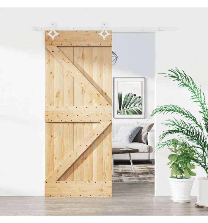 Porte coulissante et kit de quincaillerie 85x210 cm pin massif | Mobilier & Déco