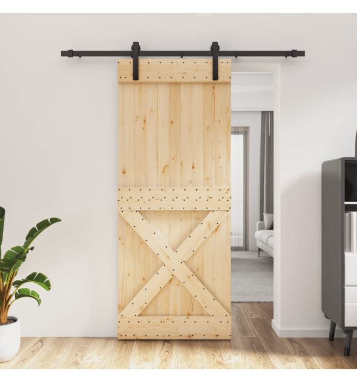 Porte coulissante et kit de quincaillerie 85x210 cm pin massif | Mobilier & Déco