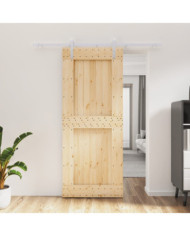 Porte coulissante et kit de quincaillerie 85x210 cm pin massif | Mobilier & Déco