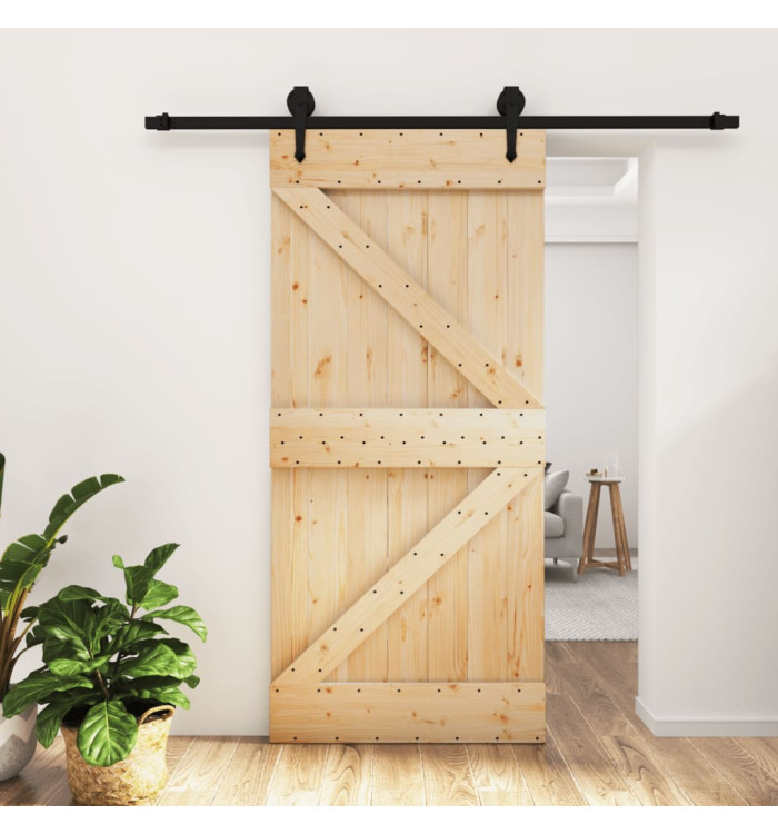 Porte coulissante et kit de quincaillerie 95x210 cm pin massif | Mobilier & Déco