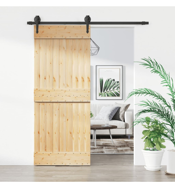 Porte coulissante et kit de quincaillerie 85x210 cm pin massif | Mobilier & Déco