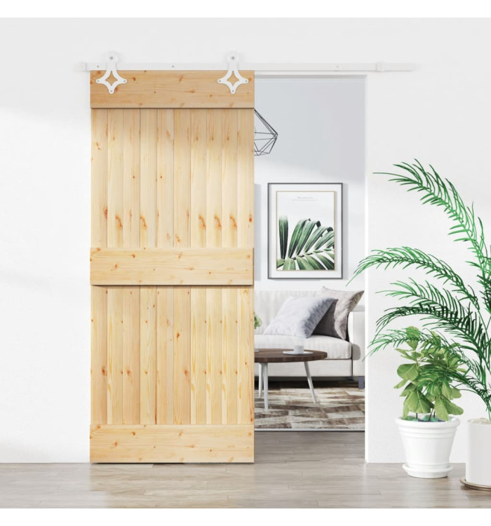 Porte coulissante et kit de quincaillerie 90x210 cm pin massif | Mobilier & Déco