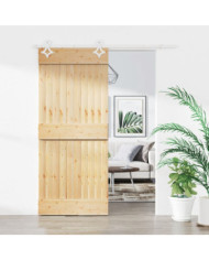 Porte coulissante et kit de quincaillerie 90x210 cm pin massif | Mobilier & Déco