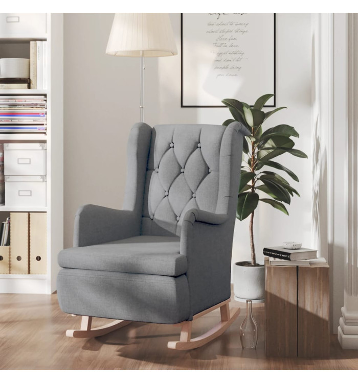 Fauteuil avec pieds à bascule en bois d'hévéa Gris clair Tissu | Mobilier & Déco