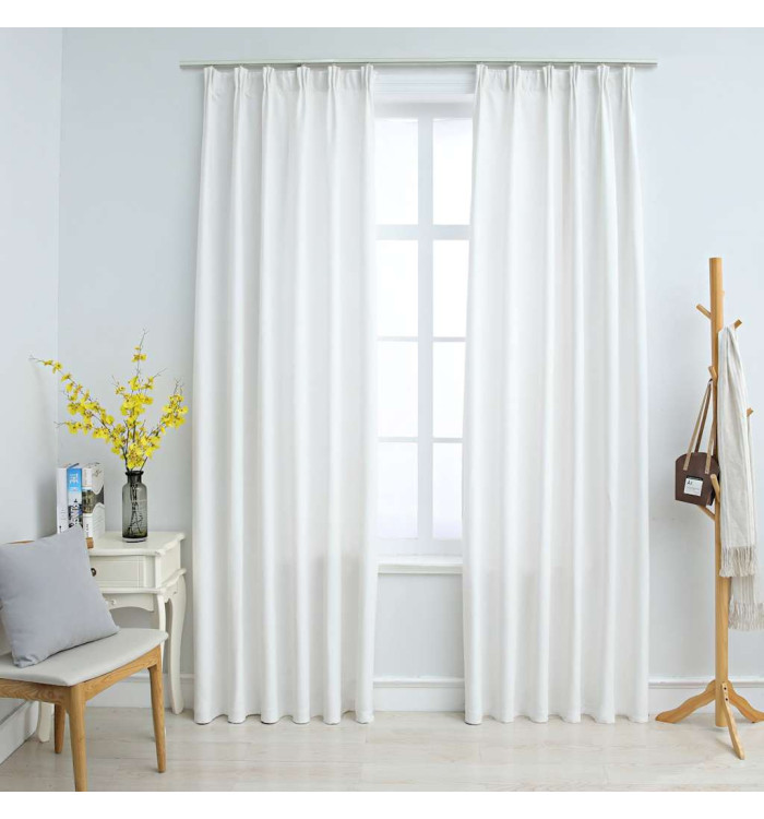 Rideaux occultants avec crochets 2 pcs Blanc cassé 140x225 cm | Mobilier & Déco
