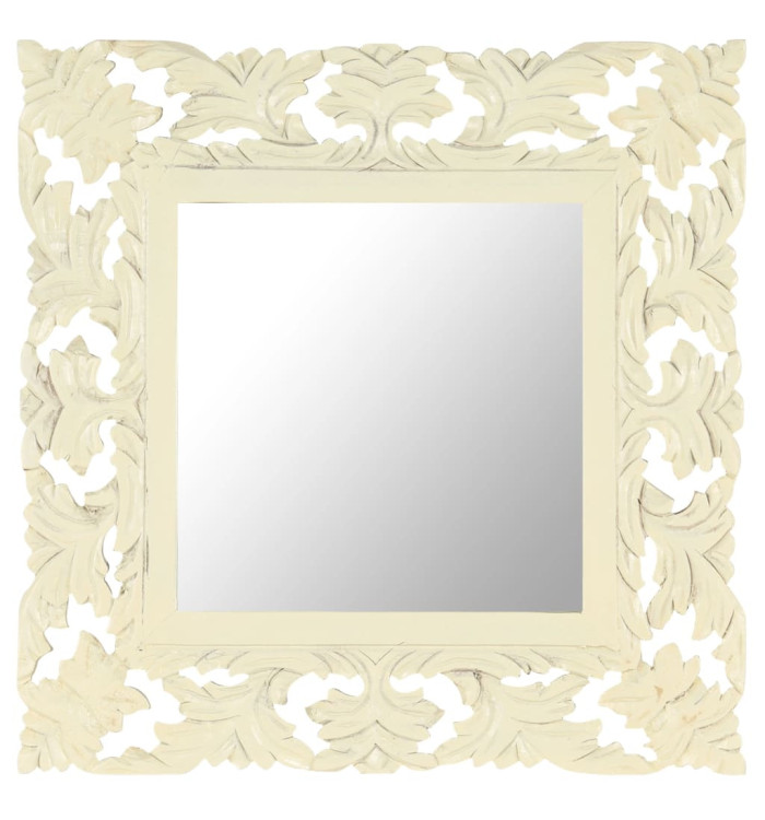 Miroir sculpté à la main Blanc 50x50 cm Bois de manguier massif | Mobilier & Déco