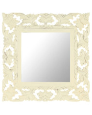 Miroir sculpté à la main Blanc 50x50 cm Bois de manguier massif | Mobilier & Déco