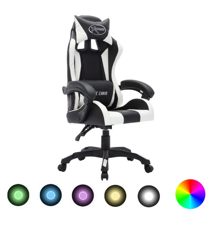Fauteuil de jeux vidéo avec LED RVB Blanc et noir Similicuir | Mobilier & Déco