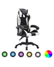 Fauteuil de jeux vidéo avec LED RVB Blanc et noir Similicuir | Mobilier & Déco