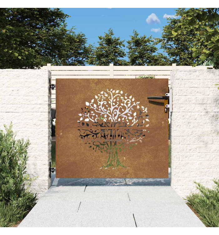 Portail de jardin 85x75 cm acier corten conception d'arbre | Mobilier & Déco