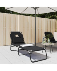 Chaise longue pliante noir tissu oxford acier enduit de poudre | Mobilier & Déco