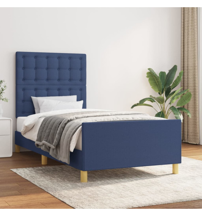Cadre de lit sans matelas avec tête de lit bleu 90x190cm tissu | Mobilier & Déco