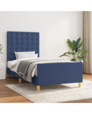 Cadre de lit sans matelas avec tête de lit bleu 90x190cm tissu | Mobilier & Déco