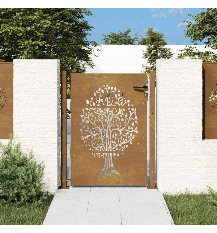 Portail de jardin 105x155 cm acier corten conception de l'arbre | Mobilier & Déco