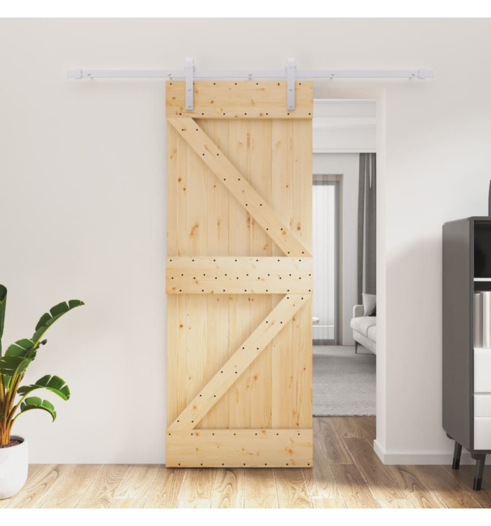Porte coulissante et kit de quincaillerie 80x210 cm pin massif | Mobilier & Déco