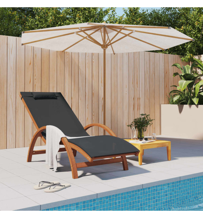 Chaise longue avec coussin gris textilène/bois massif peuplier | Mobilier & Déco