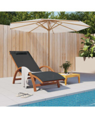 Chaise longue avec coussin gris textilène/bois massif peuplier | Mobilier & Déco