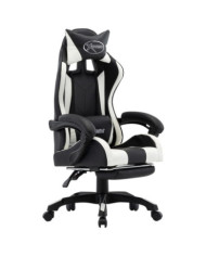 Fauteuil de jeux vidéo et repose-pied Blanc et noir Similicuir | Mobilier & Déco