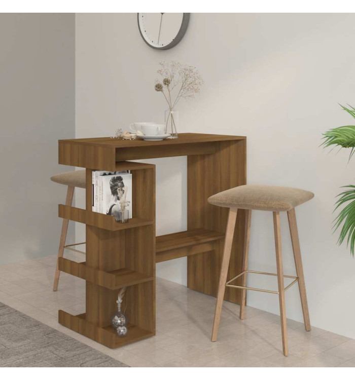 Table de bar étagère de rangement chêne marron bois ingénierie | Mobilier & Déco