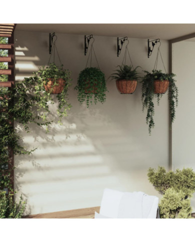 Supports de panier suspendu avec jardinières 4 pcs noir acier | Mobilier & Déco