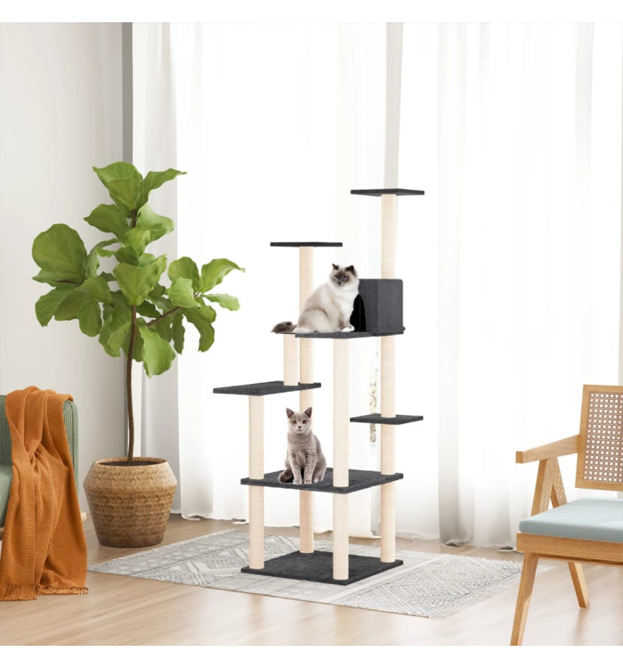 Arbre à chat avec griffoirs en sisal Gris foncé 153 cm | Mobilier & Déco
