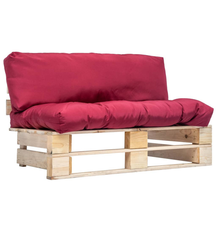 Canapé de jardin palette avec coussins rouge Pinède | Mobilier & Déco