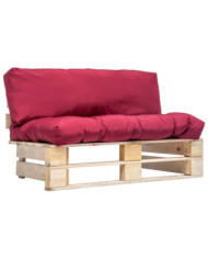 Canapé de jardin palette avec coussins rouge Pinède | Mobilier & Déco