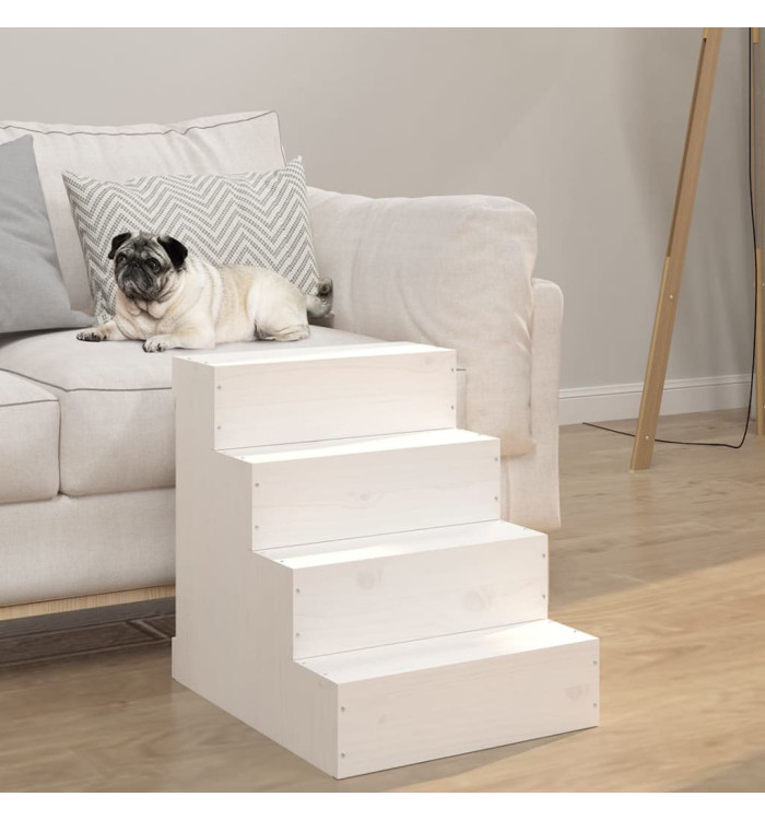 Escalier pour animaux de compagnie Blanc 40x49x47cm Bois de pin | Mobilier & Déco