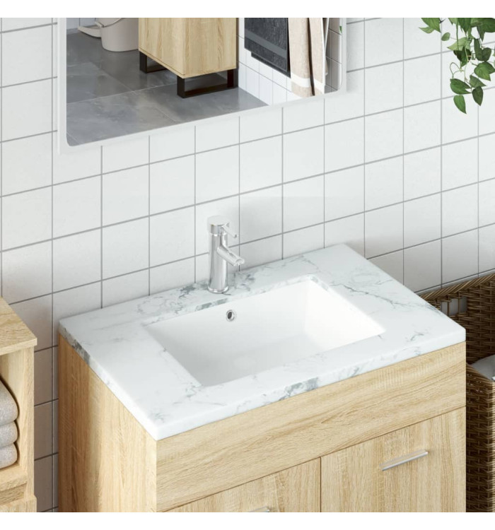 Évier de salle de bain blanc rectangulaire céramique | Mobilier & Déco