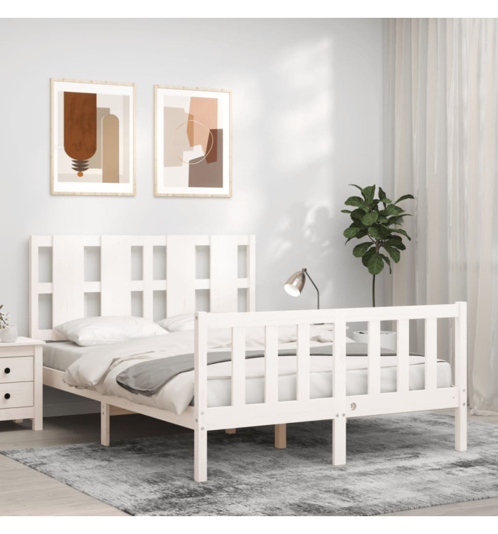 Cadre de lit sans matelas blanc bois de pin massif | Mobilier & Déco