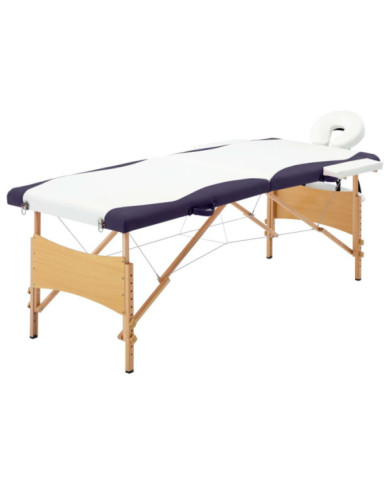 Table de massage pliable 2 zones Bois Blanc et violet | Mobilier & Déco