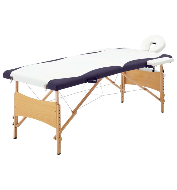 Table de massage pliable 2 zones Bois Blanc et violet | Mobilier & Déco