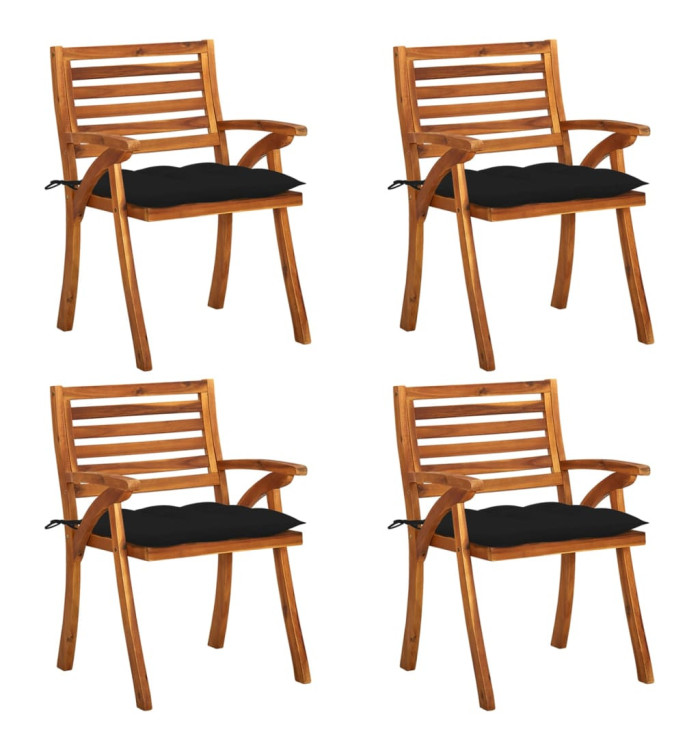 Chaises de jardin avec coussins lot de 4 Bois de teck solide | Mobilier & Déco