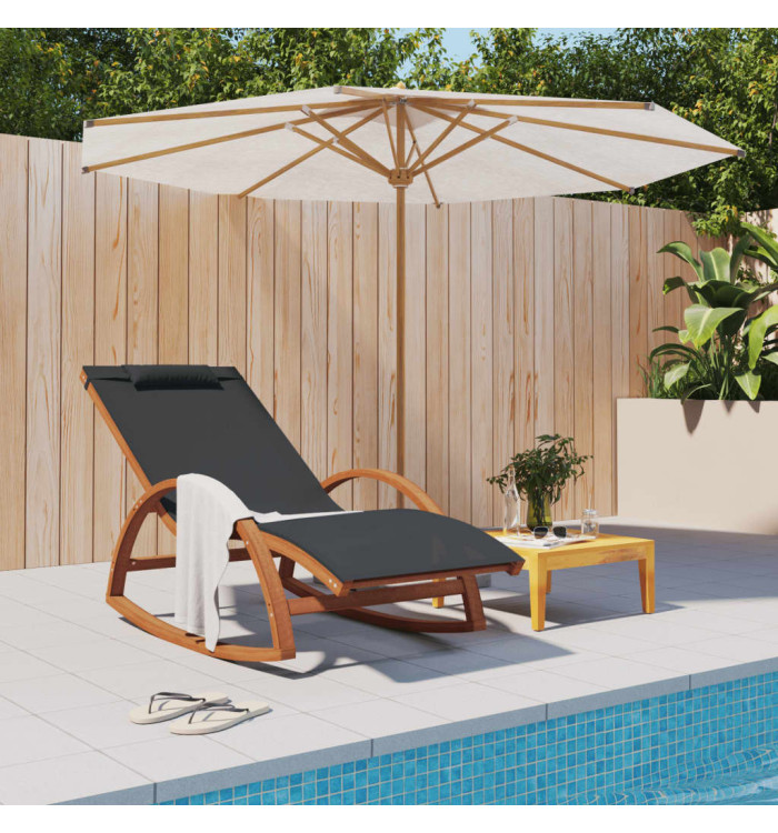 Chaise à bascule textilène gris et bois de peuplier massif | Mobilier & Déco