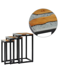 Tables gigognes 3 pcs Bois de teck massif et polyrésine | Mobilier & Déco