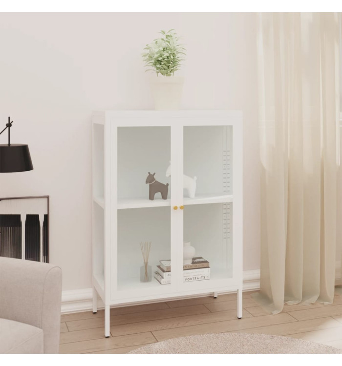 Buffet Blanc 75x35x105 cm Acier et verre | Mobilier & Déco