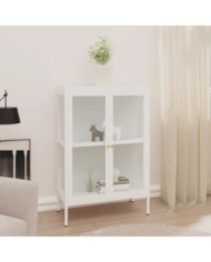 Buffet Blanc 75x35x105 cm Acier et verre | Mobilier & Déco
