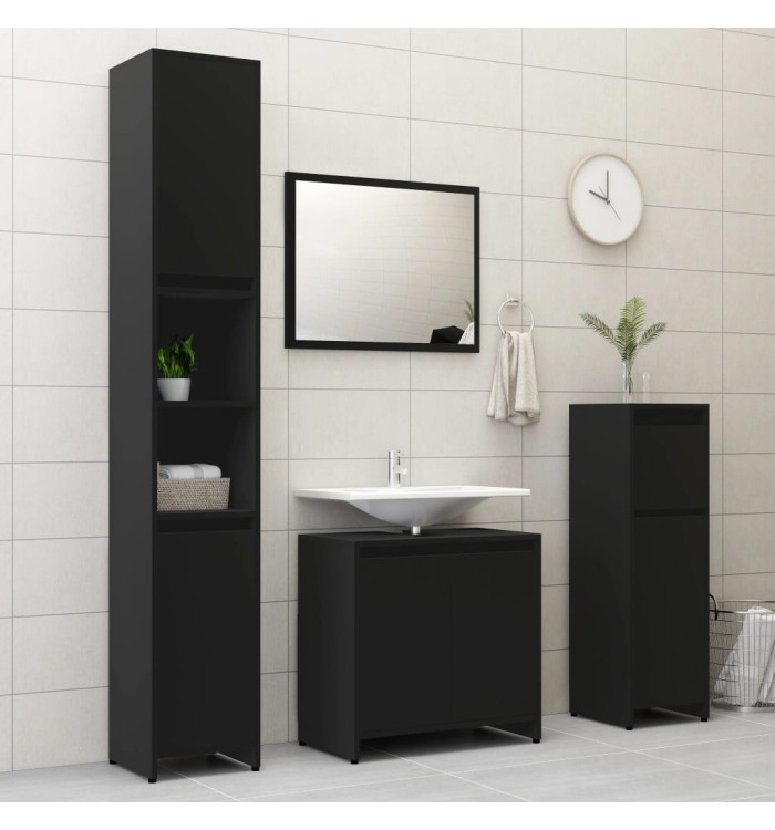 Ensemble de meubles de salle de bain 4 pcs Noir Aggloméré | Mobilier & Déco