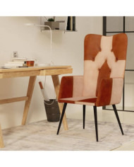 Chaise à oreilles Marron et crème Cuir véritable | Mobilier & Déco