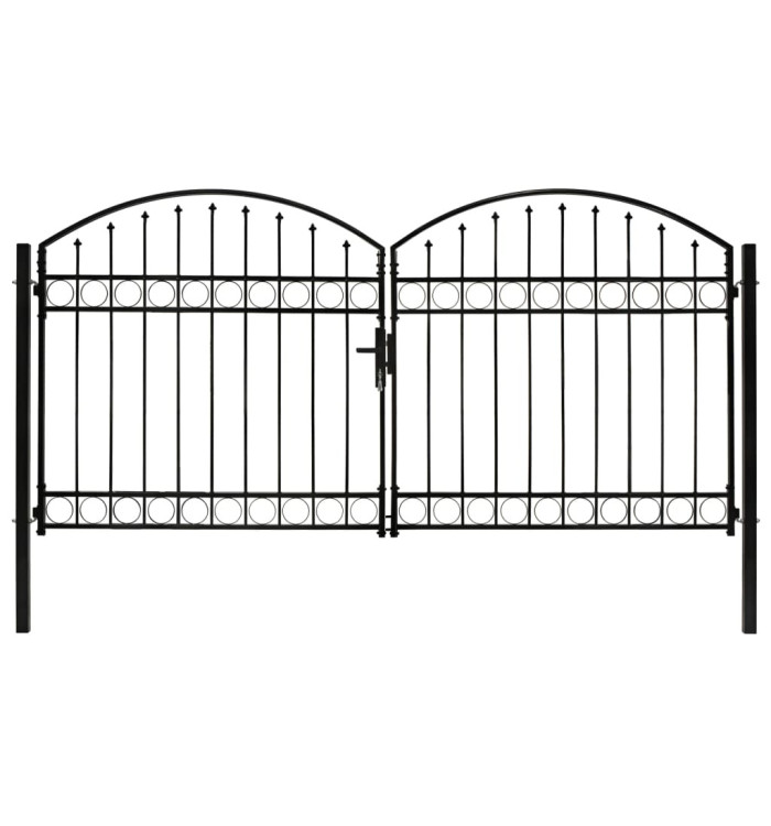 Portillon double porte avec dessus arqué Acier 300x125 cm Noir | Mobilier & Déco