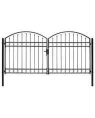 Portillon double porte avec dessus arqué Acier 300x125 cm Noir | Mobilier & Déco
