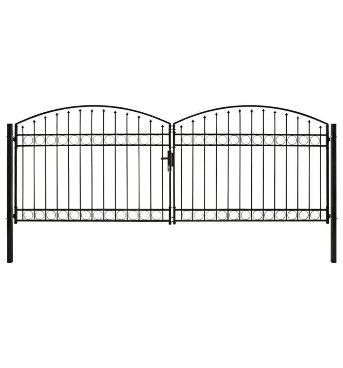 Portillon double porte avec dessus arqué Acier 400x150 cm Noir | Mobilier & Déco