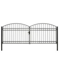 Portillon double porte avec dessus arqué Acier 400x150 cm Noir | Mobilier & Déco
