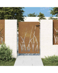 Portail de jardin 85x125 cm acier corten conception d'herbe | Mobilier & Déco