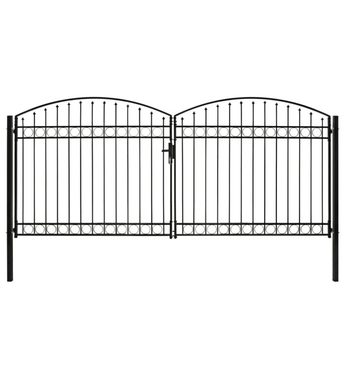 Portillon double porte avec dessus arqué Acier 400x200 cm Noir | Mobilier & Déco