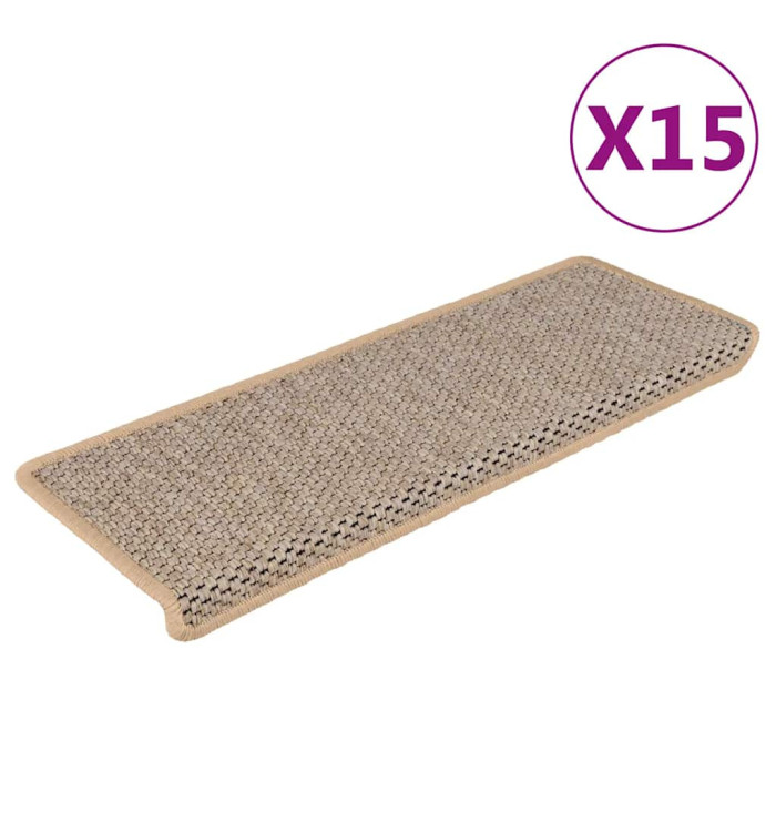Tapis d'escalier autocollants 15 pcs 65x21x4 cm Beige clair | Mobilier & Déco
