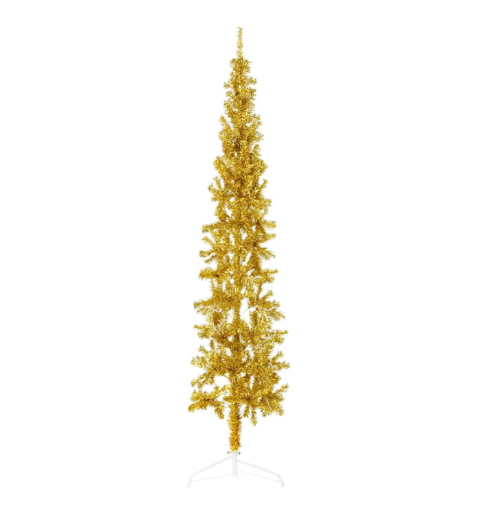 Demi sapin de Noël artificiel mince avec support Doré 210 cm | Mobilier & Déco