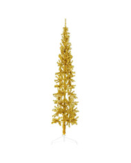 Demi sapin de Noël artificiel mince avec support Doré 210 cm | Mobilier & Déco