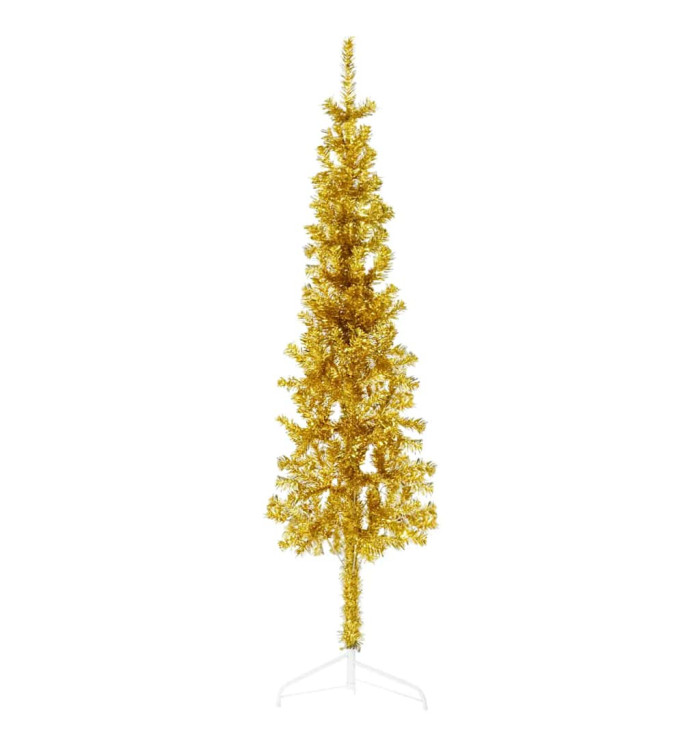 Demi sapin de Noël artificiel mince avec support Doré 150 cm | Mobilier & Déco
